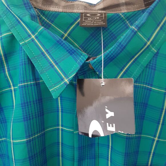 Oakley Adult Mens XL Blue Plaid Long Sleeve Button Up Shirt - Picture 3 of 9